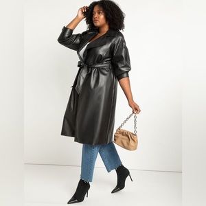 Eloquii Black Faux Leather Strong Shoulder Coat (18/20)